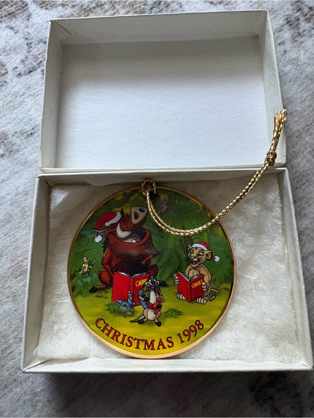 VTG 1998 Lion King Jungle Bells Christmas Disney Grolier Disk Ornament Y2K 90’s